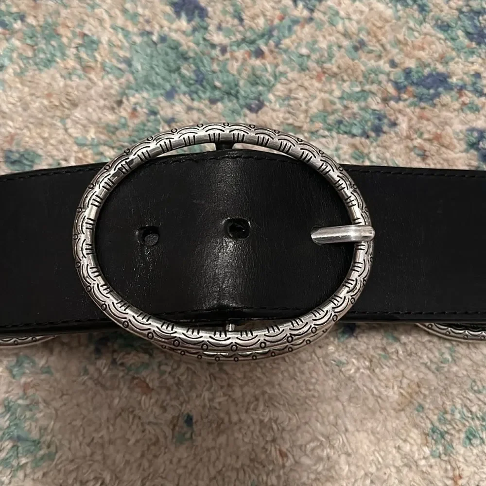Brighton Black Leather Silver Large Chain Loop Belt Size 34